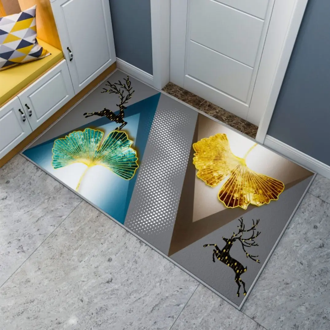

Geometric Printing Crystal Velvet Living Room Sofa Carpet Home Study Floor Mat Bathroom Anti-Slip Floor Mat Porch Doormat