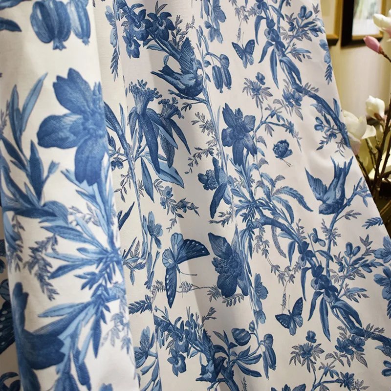 Шторы с изображением цветов островка бабочки синие занавески для гостиной