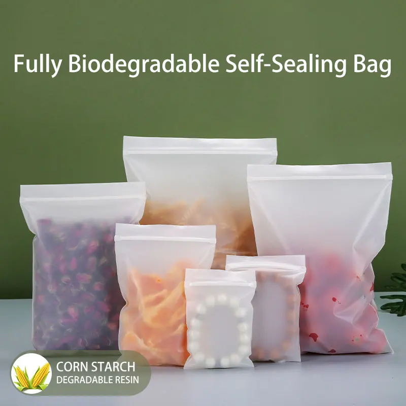 

100Pcs/bag Environment Friendly Self Sealing Bag Fully Degradable Zip Bag Harmless Storage Bag Food Accessories Refrigerated bag