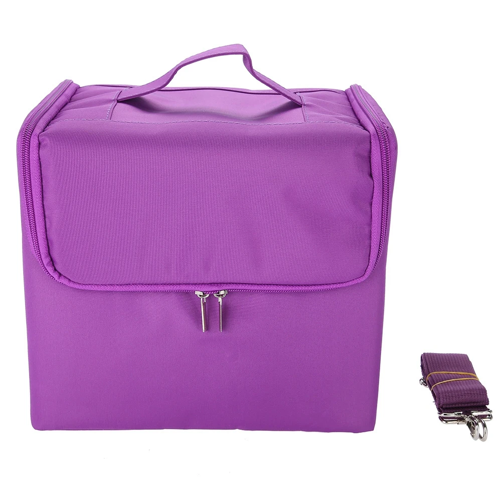 

Professional Makeup Case Cosmetic Bag Storage Box Multi-layer Travel Beauty Organizer purple