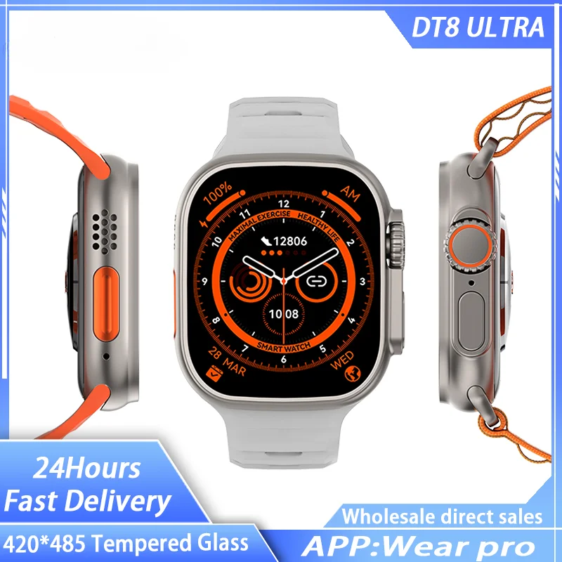 

IWO DT8 Ultra Men Sports Smart Watch 2.0 Inch HD 420*485 Resolution Large Screen, NFC GPS Body Temperature Monitoring PK WS8 W68