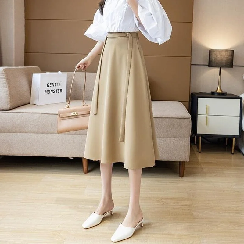 

Женская длинная шифоновая юбка, элегантная трапециевидная юбка с завышенной талией на шнуровке в Корейском стиле, модель X256 на лето, 2022