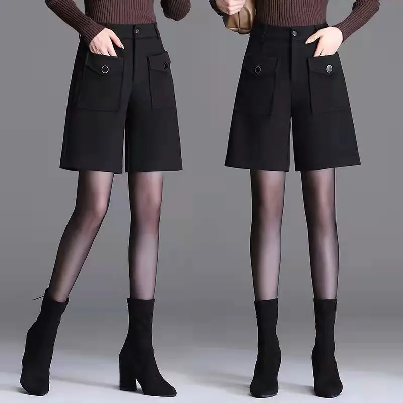 Женские прямые однотонные Капри с высокой талией и карманами Осень-зима