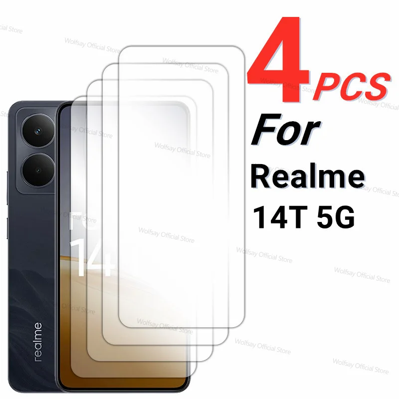 Фото Защитная пленка для экрана Realme 14T 5G, 2/4 шт., закаленное стекло Realme 14T 5G, защитная пленка для телефона с полным клеем для Realme 14T 5G №1