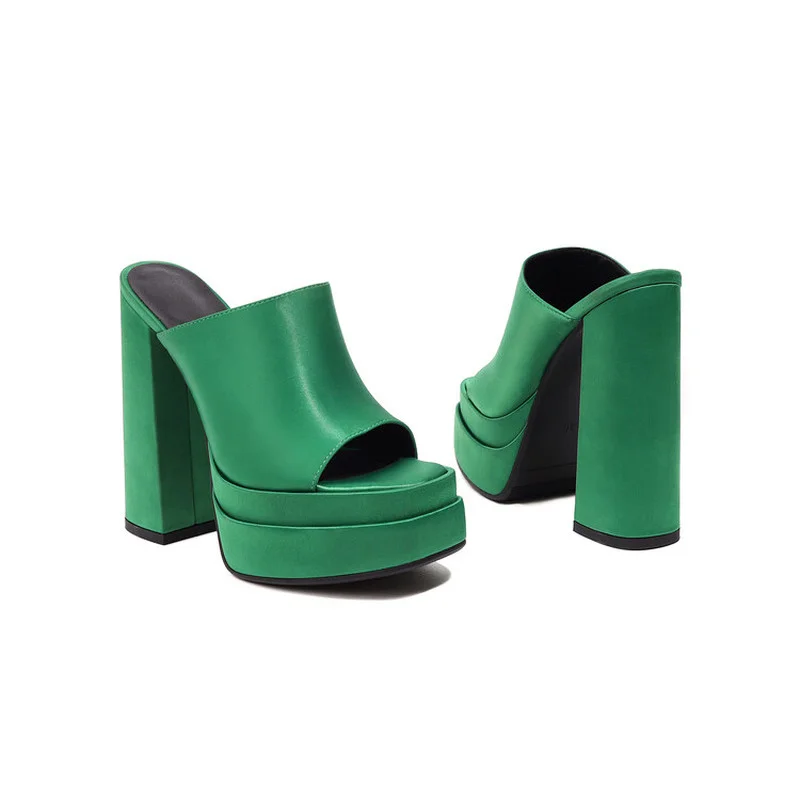 New Women's Sandals Summer Qulaity Chunky High Heels Platform Black  Shoes Dress Party Lady Designer Women Slippers