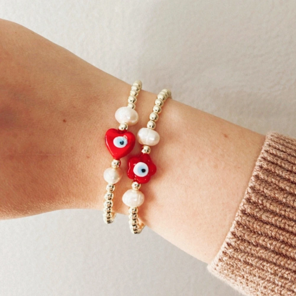 Женский браслет Vlen с красным сердцем и цветком Большой от сглаза натуральным