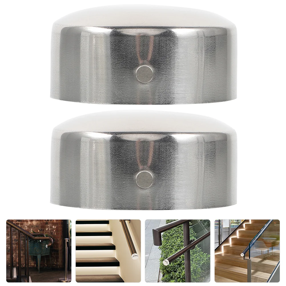 

2 Pcs Stainless Steel Trim Tube Protector Handrail End Caps Metal Pipe Fittings Tubing Wooden