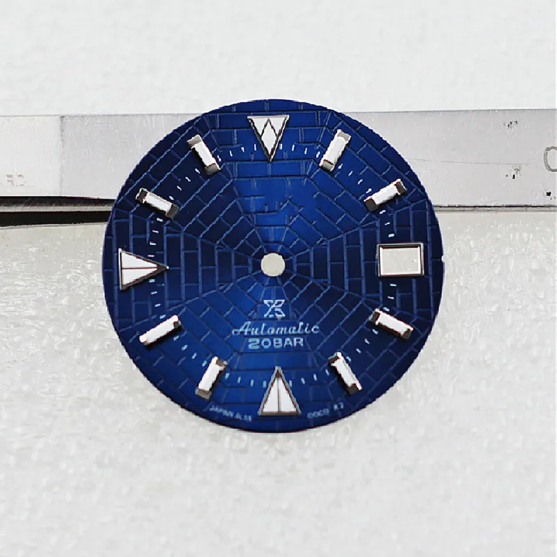 Watch accessories dial blue checkered 28.5mm with C3 green luminous fit SKX007 NH35/36 movement NH35 case Date