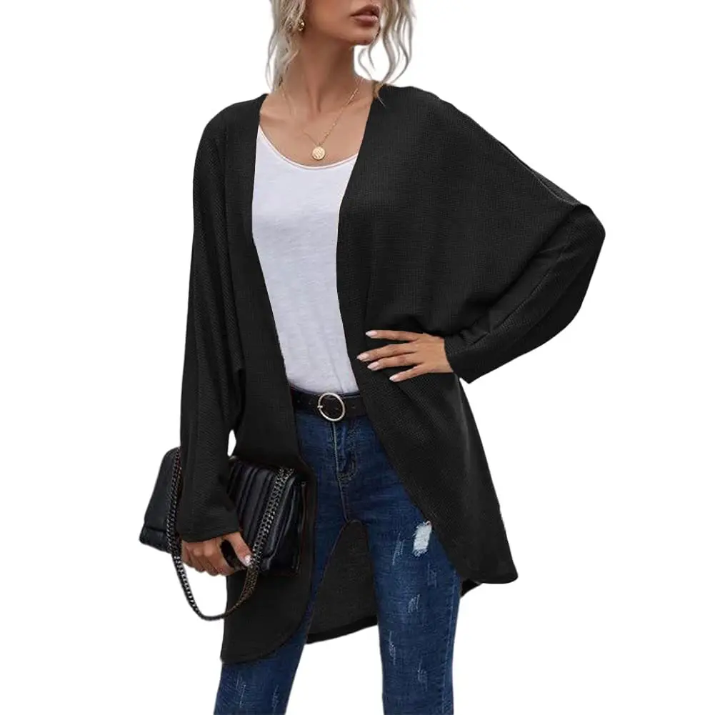 

2022 Spring Summer Women's Solid Color Cardigan Batwing Long Sleeve Coat Fashion Mid-Length Casual Loose Top