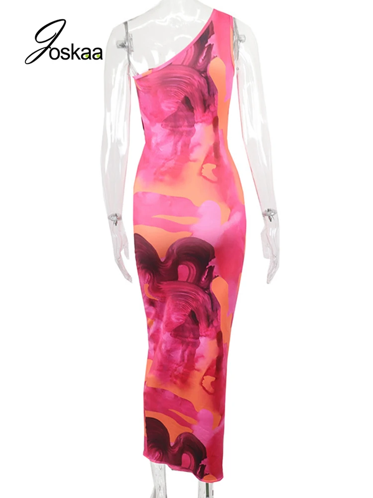Женское платье без рукавов Joskaa Красное Облегающее Платье с принтом на одно плечо