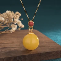 china style jade pendant necklace simple amber beeswax golden yellow spherical weater chain necklaces for men and women jewelry