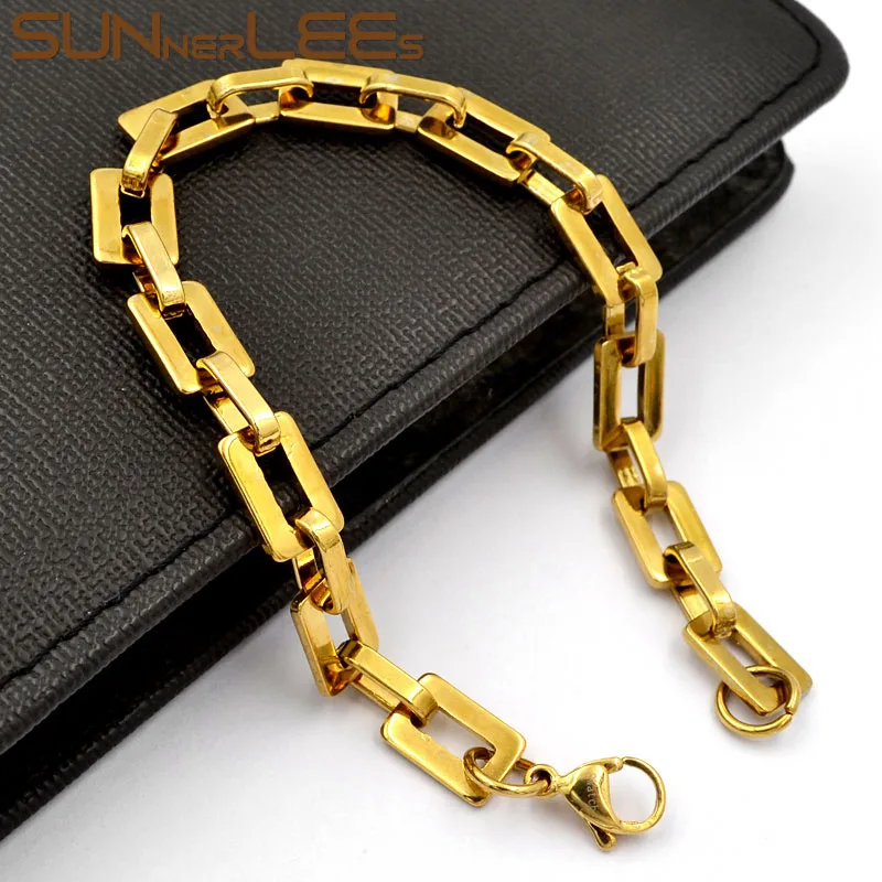 

Браслет из нержавеющей стали SUNNERLEES, 8 мм, Геометрическая цепочка с золотым покрытием, серебристый цвет, подарок для мужчин и женщин SC161