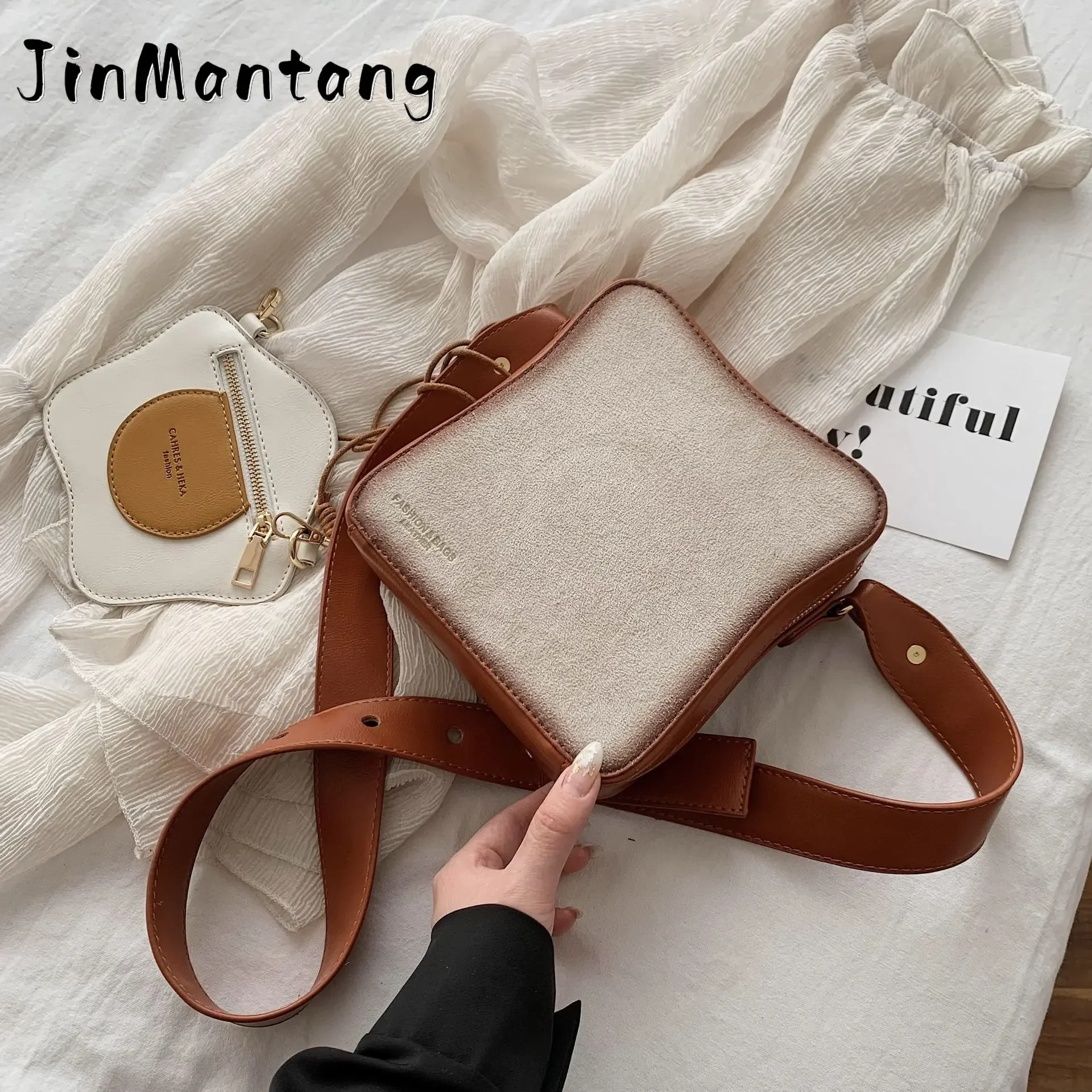 

JinMantang Women Shoulder Bag Bread Shape Flap Ladies Crossbody Simple Cute Purses And Handbags