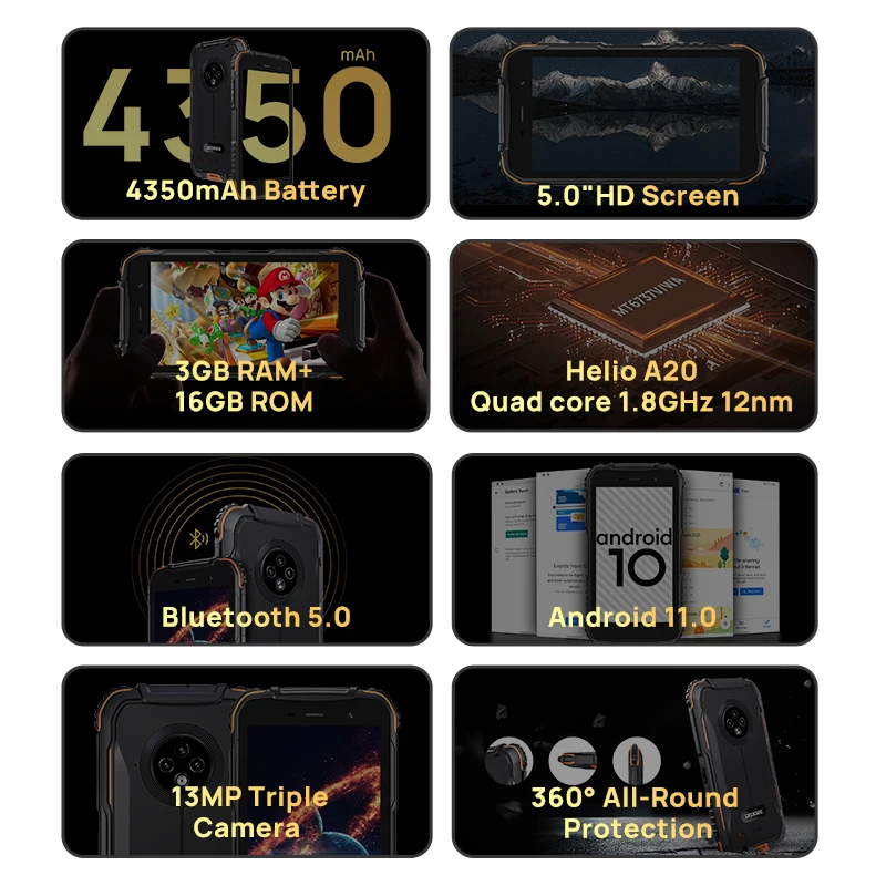 Cena 2021 DOOGEE S35 Wytrzymały Telefon Sony 13MP Triple Camera Telefony Komórkowe 360 Wszechstronna Ochrona 3GB + 16GB Telefon Komórkowy 4350mAh