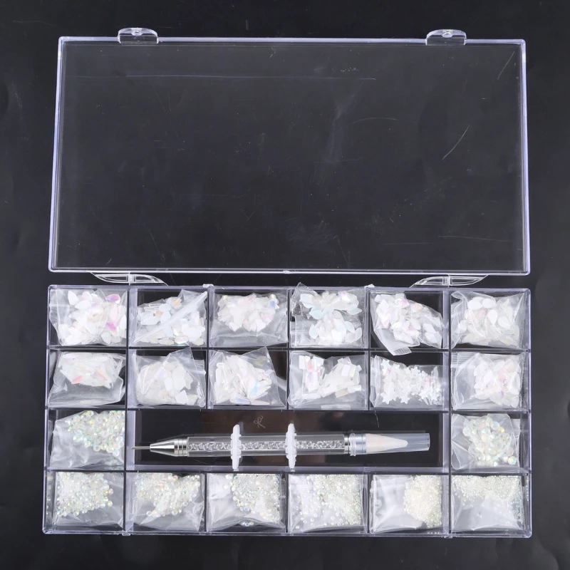 

Стеклянные стразы для ногтей, 21 ячейка, кристаллы разных размеров для самостоятельного маникюра, 3D дизайн ногтей для фотографий