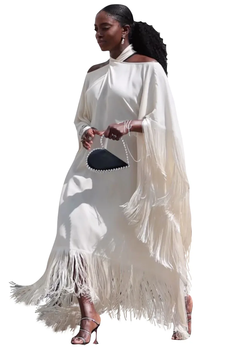 

Chic White Tassel Loose Long Maxi Dress Abaya Fashion Elegant Party African Dresses For Women Ladies Traditional Spring Autumn