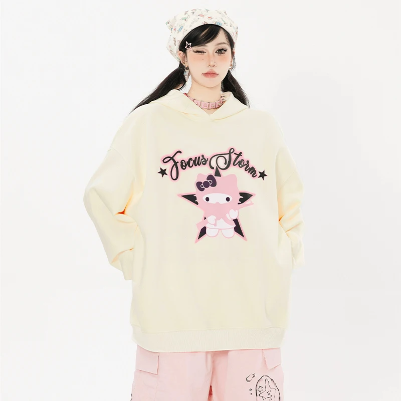 

Sanrio Y2K Hello Kitty Couple Models Hooded Sweater Anime Kawaii Cartoon Cotton Fleece Sweatshirt Autumn Winter Men Women Casual
