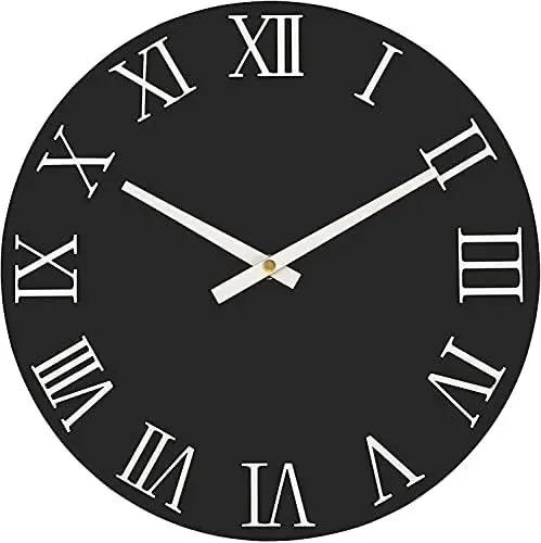 

Reloj de pared redondo y elegante con números romanos, punteros de madera, silenciosos para decoración del hogar, oficina, esc