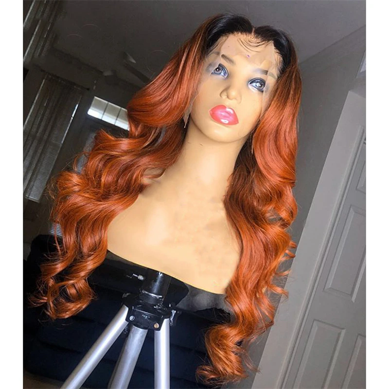 

Preplucked 26Inch Long Ombre Ginger Orange Body Wave Soft 180%Density Glueless Lace Front Wig For Black Women Babyhair Daily