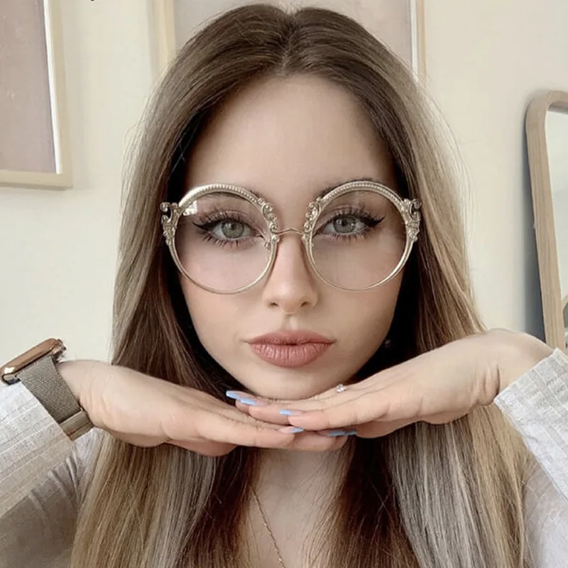 

Новинка 2023, Модные Винтажные цветочные круглые оптические очки с защитой от синего света, женские брендовые металлические очки в стиле панк, женские очки