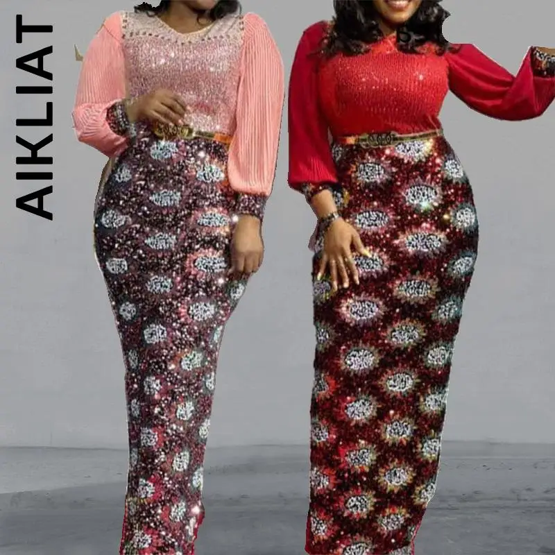 

Aikliat Dress Women Fashion Sequins Women Dress Sexy Lantern Sleeves Maxi Dress Robe Simple Girl Female Vestidos Woman Clothes