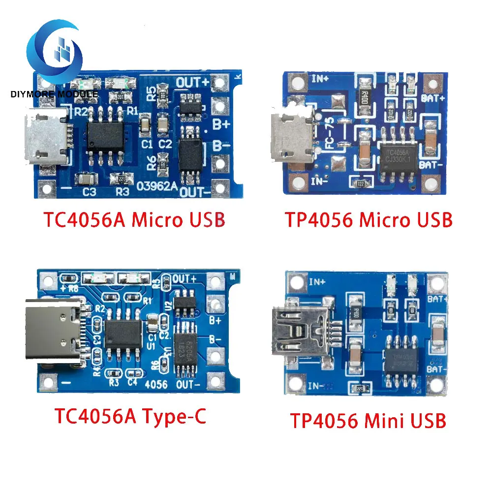 

5V 1A Micro USB Type-c Lithium Battery Charging Board Charger Module+Protection Dual Functions TP4056 18650 For Arduino