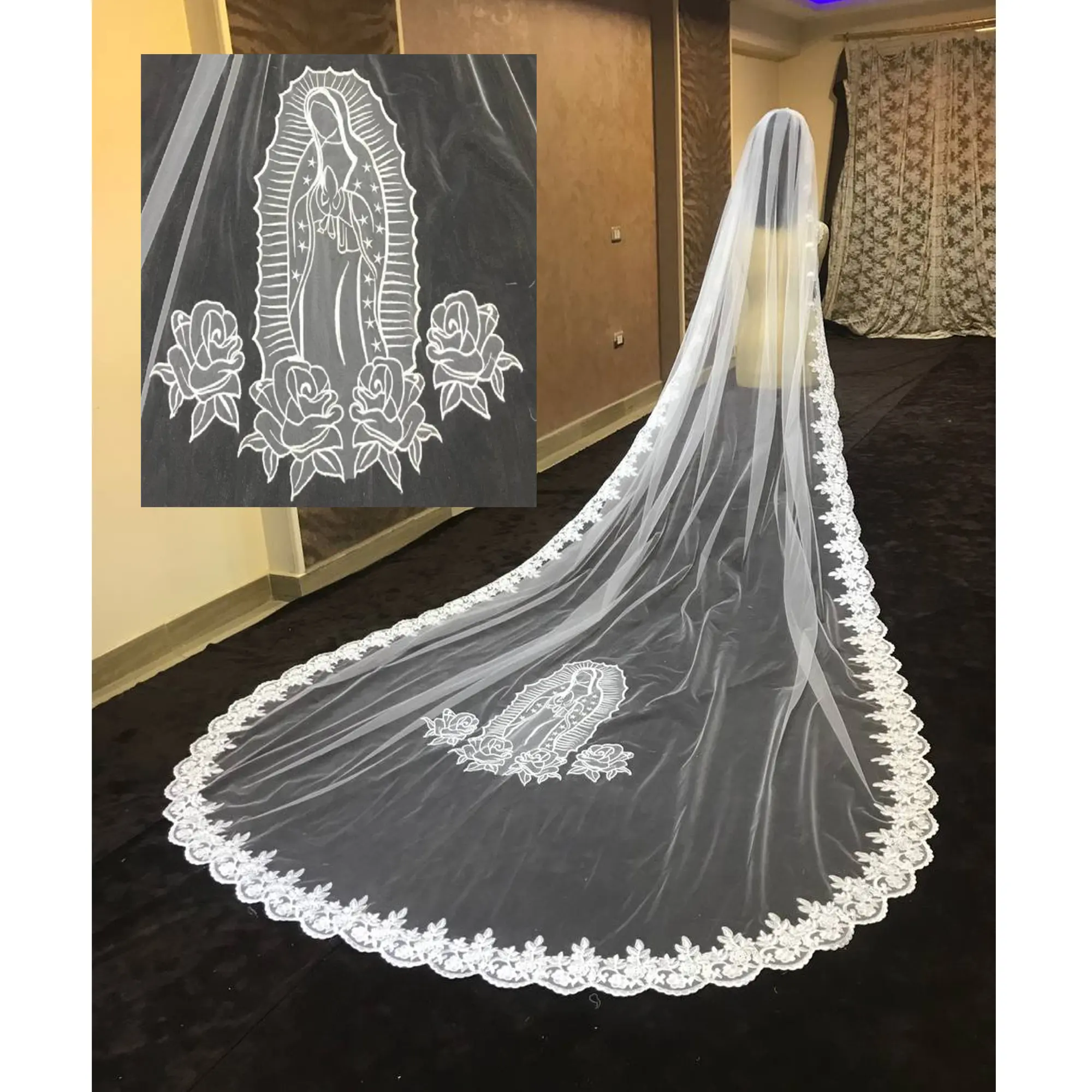 Свадебная фата Веселая гуадалупа на заказ с вышивкой семейным крестом