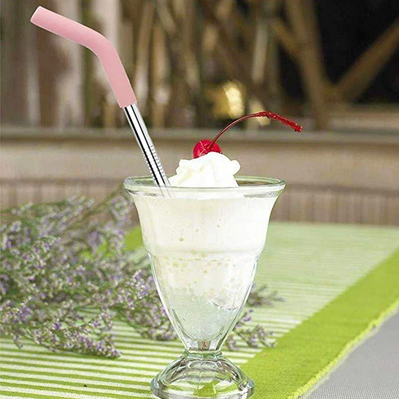 Многоразовый набор из 4 трубок нержавеющей стали с безопасным силиконовым гибким