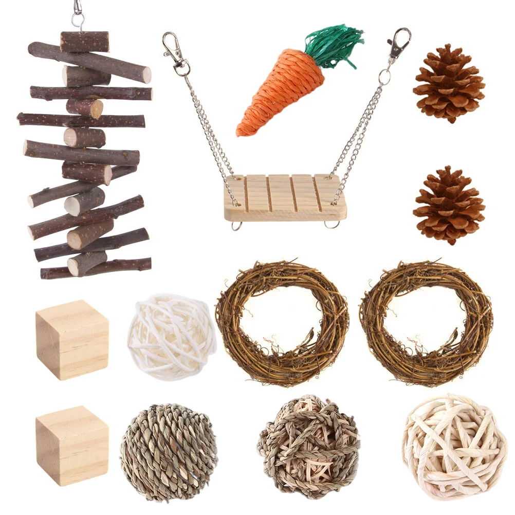 

13Pcs Wooden Hamster Toys Interesting Bunny Toys Household Chinchilla Toys Bunny Accessory