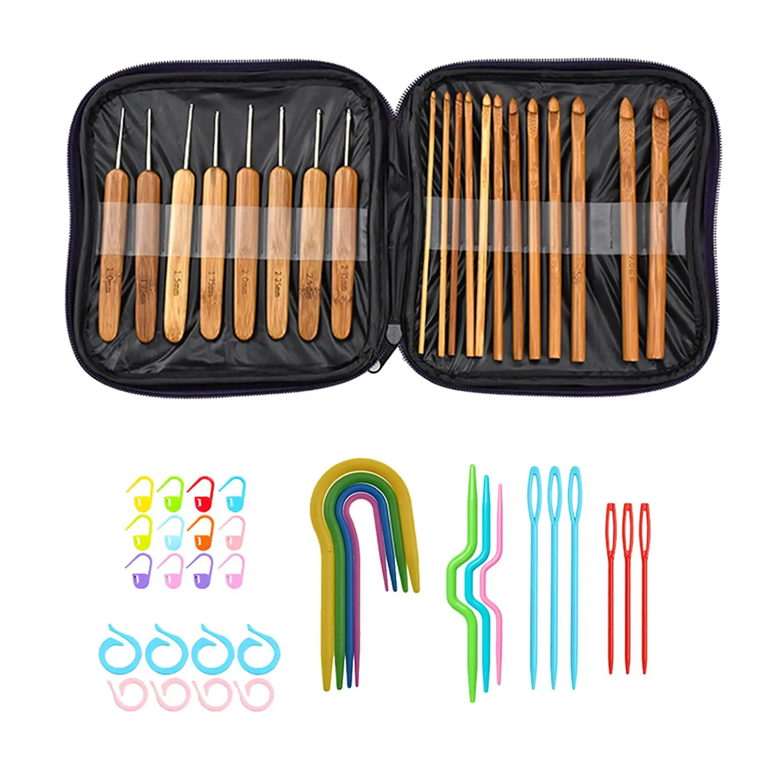 

20Pcs Bamboo Crochet Hooks Set Yarn Knitting Needles Sewing Accessories Tool