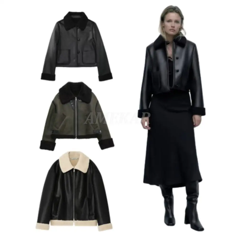 

Women's Autumn Winter Fleece Leather Fur Coats Lapel Warm Long Sleeve Single Breasted Jacket Vintage Female Waistcoat Chic Tops