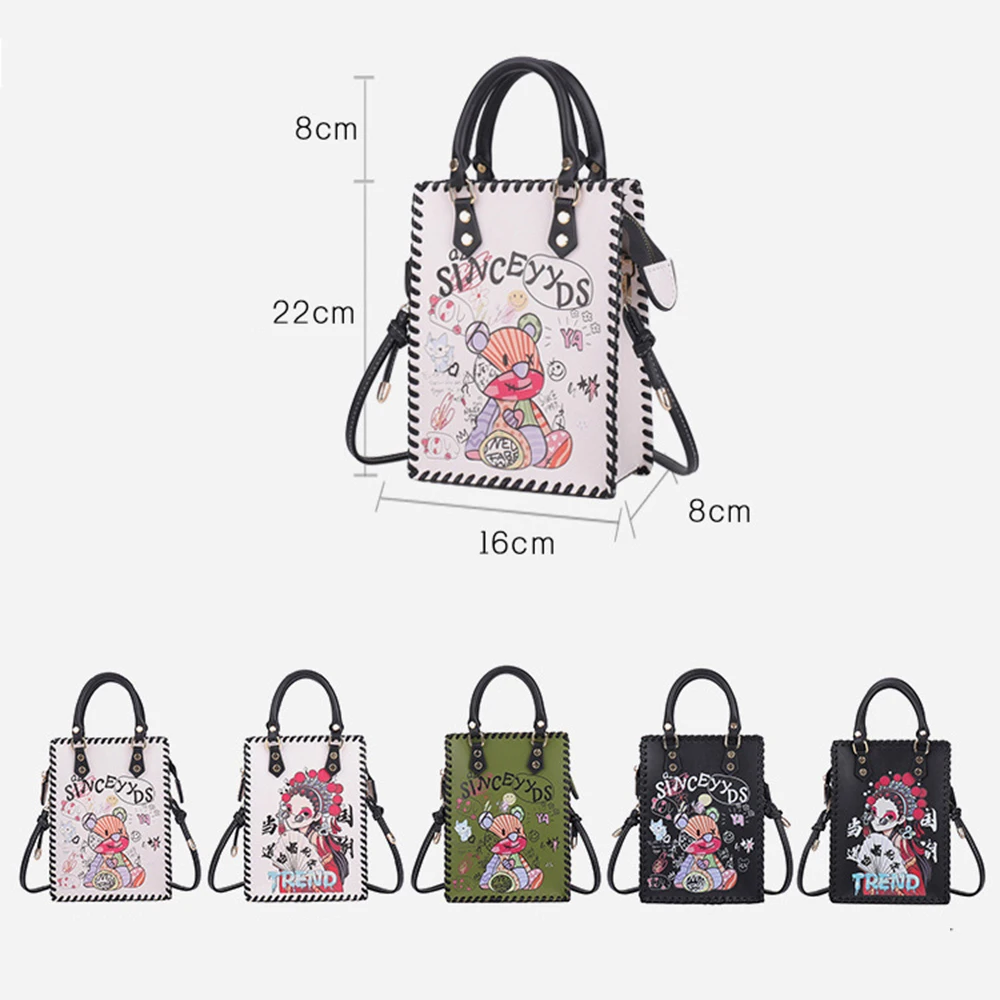 Fashion Handle Shoulder Women Bag Set PU Leather Printing Bear Bag Handbag Hand Stitching Tote Bags DIY Messenger Bag Woven Set