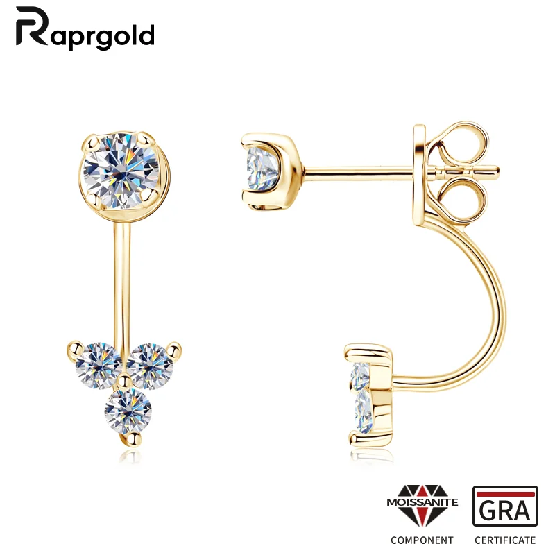 RAPRGOLD 2025 модные сертифицированные серьги-гвоздики с муассанитом для женщин