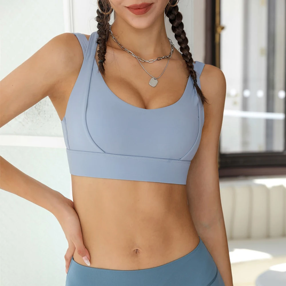 Plus Size Women Fitness Bras High Strength Shockproof Sports Cross Bralette Underwear Yoga Tank Top Leisure Breathable Bra