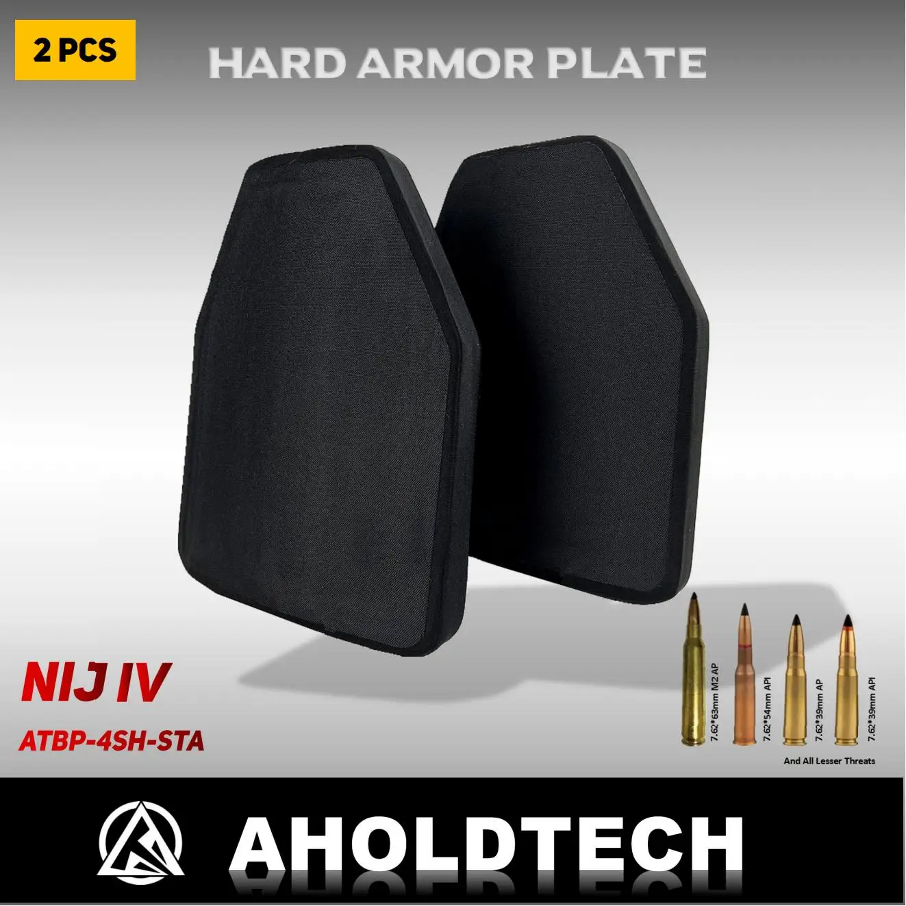 

Aholdtech 2PCS 4SH 10X12 NIJ Level IV 4 Stand Alone PE+SiC Silicon Carbide Hard Bulletproof Plate Ballistic Vest Body Armor