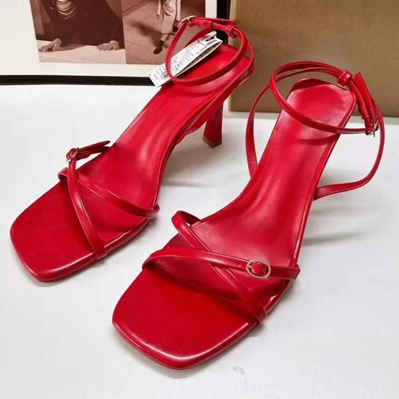 Роскошные дизайнерские женские летние сандалии на высоком каблуке ремешок