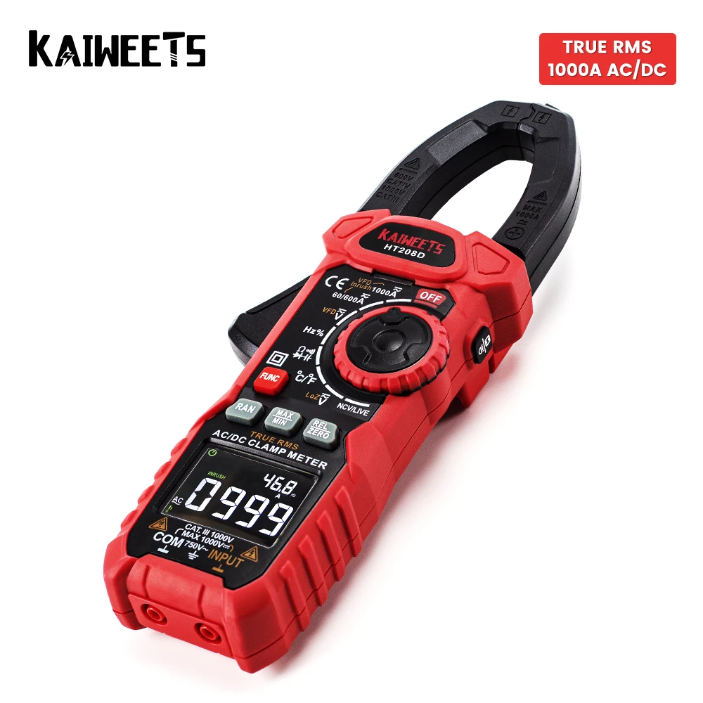  KAIWEETS HT208D AC DC Digital Clamp Meter Multimeter Pinza Amperimetrica True RMS High Precision Capacitance NCV Ohm Hz Tester