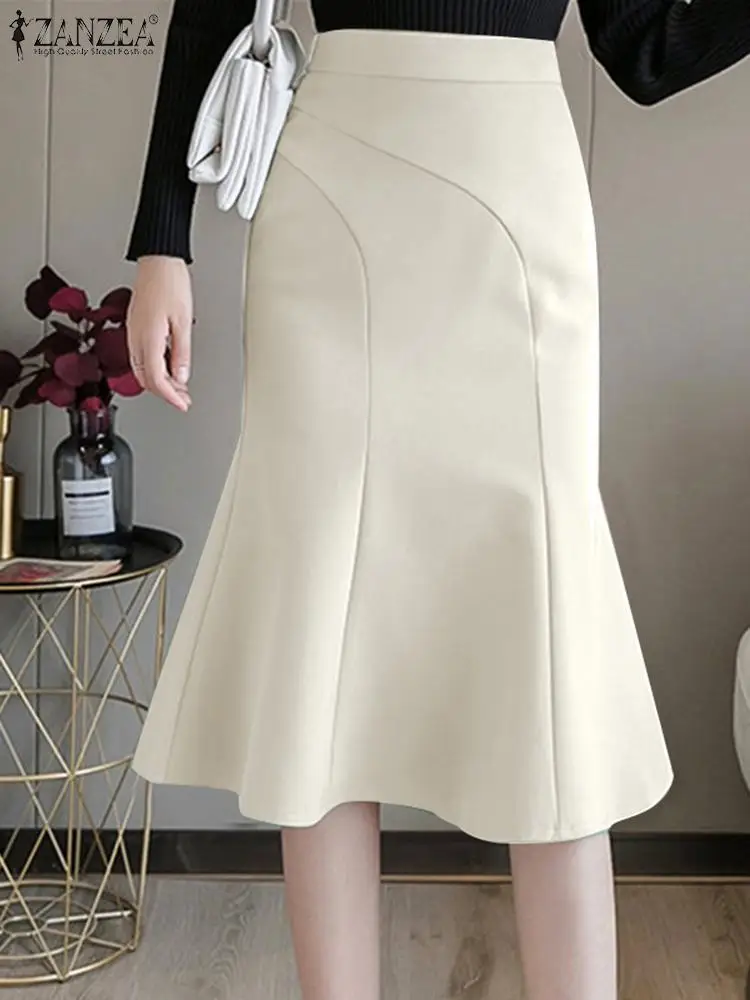 

ZANZEA 2023 Fashion Casual Mermaid Skirts Elegant Slim Fit Women Temperament Midi Jupes High Waist Spliced Party Fishtail Skirt