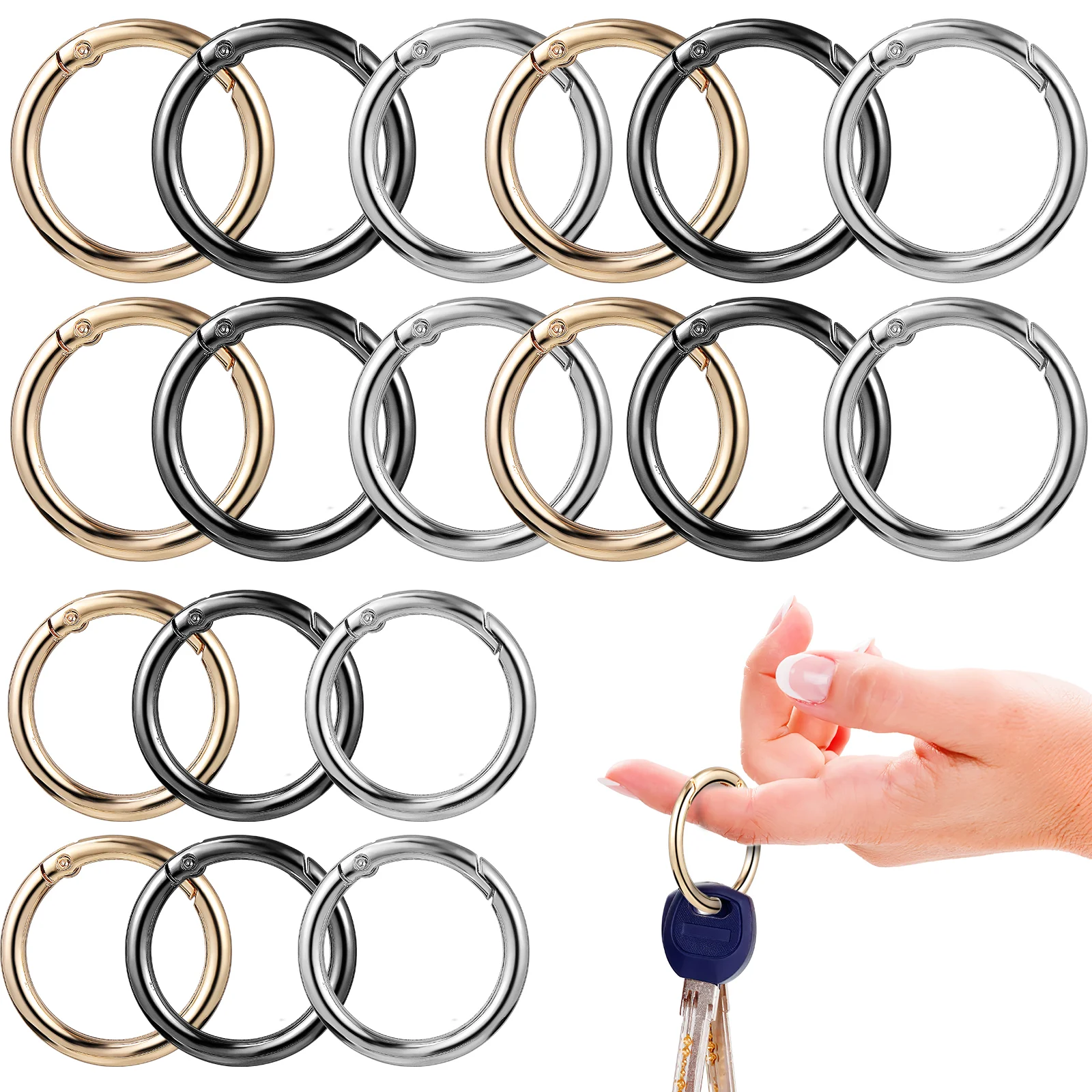 

30 Pcs Snap Clip Hooks Circle Keychain Bag Strap Rings Metal Keychain Metal Ring Luggage Spring Clip Trigger Spring O Rings