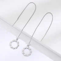 new fashion round hollow circle pendant ear wire female temperament simple long tassel ear line earrings for girls