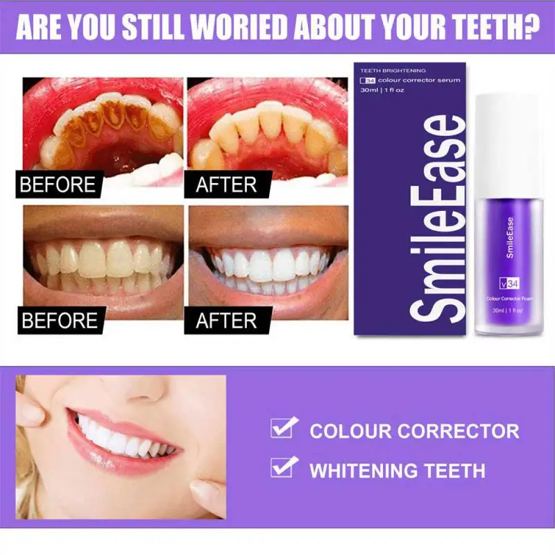 

Whitening Toothpaste V34 Purple Corrector Teeth Effective Whitening Mousse Oral Cleaning Remove Cigarette Stains Reduce Yellow