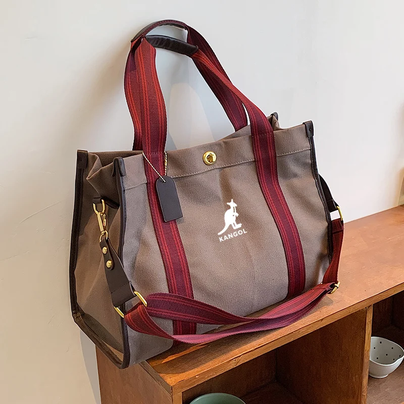 kangol Canvas Tote Handbag For Women Large Capacity Contrast Color Wide Strap Shoulder Bags 2023 Designer Big Shopper Tote Bag