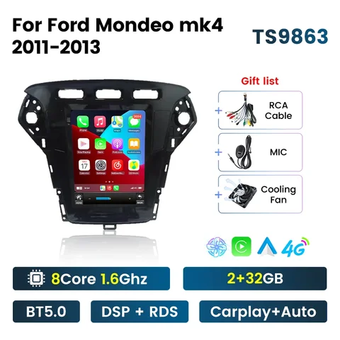 Автомобильный мультимедийный плеер с экраном 9,7 дюйма в стиле Tesla, радио, для Ford Mondeo 4 2010-2014, GPS-навигация для Carplay, Android, авто RDS