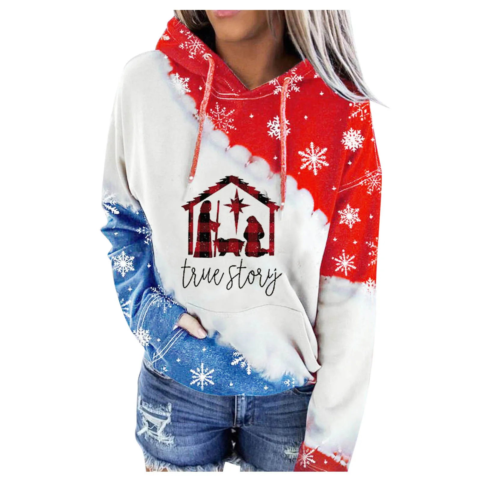 

Женские осенне-зимние хлопковые толстовки с капюшоном и мультяшным принтом, Повседневный пуловер с капюшоном, Рождественская Толстовка большого размера, Y2K Топы