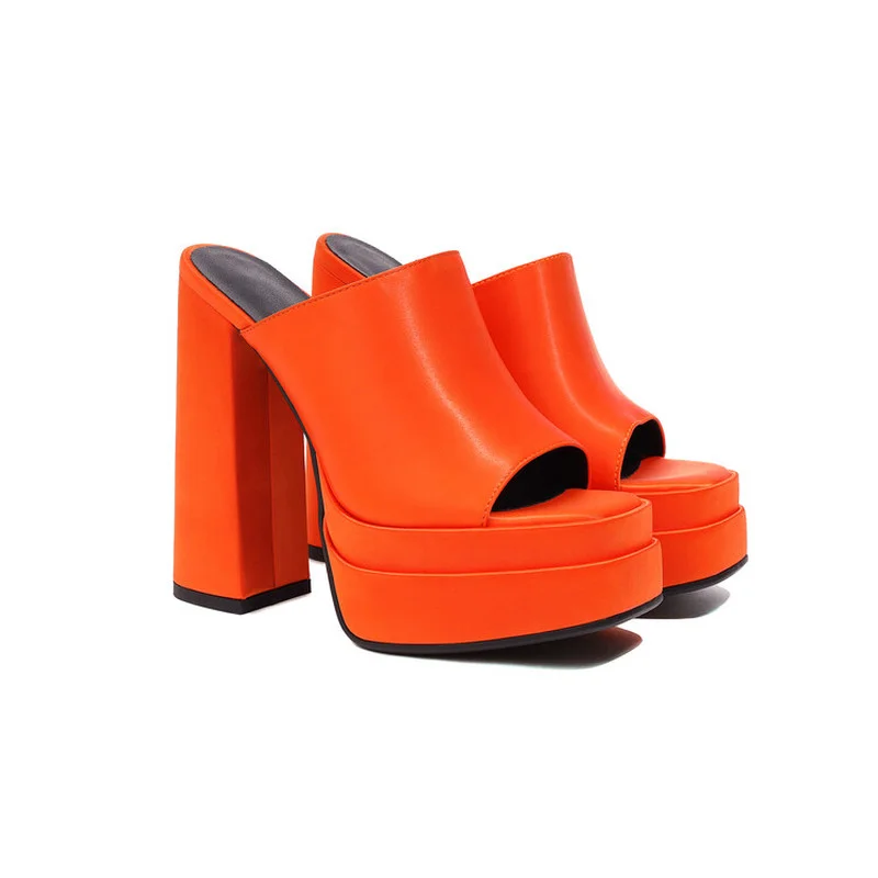 New Women's Sandals Summer Qulaity Chunky High Heels Platform Black  Shoes Dress Party Lady Designer Women Slippers