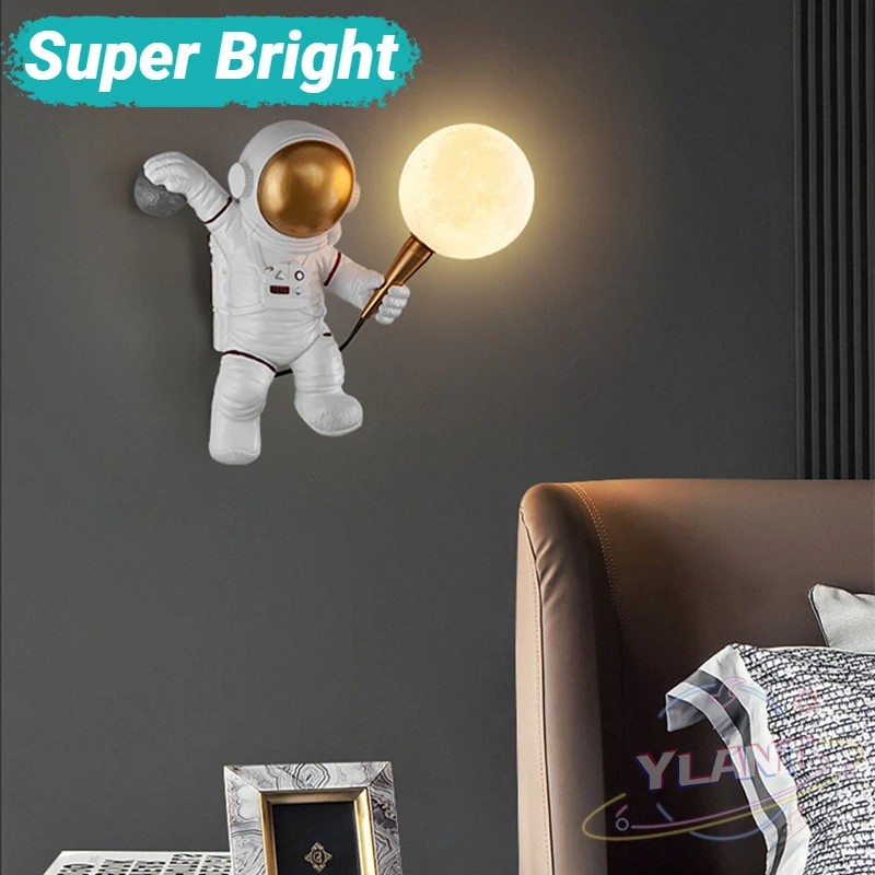 

Nordic LED personality astronaut moon children's room wall lamp kitchen dining room bedroom study balcony aisle lamp decoration