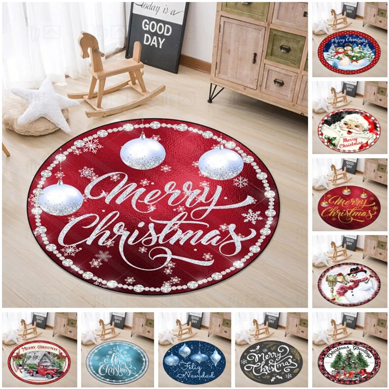 

Merry Christmas Round Area Rugs Indoor Cartoon Snowman Throw Circle Rug Entryway Doormat Floor Carpet for Bedroom Living Room