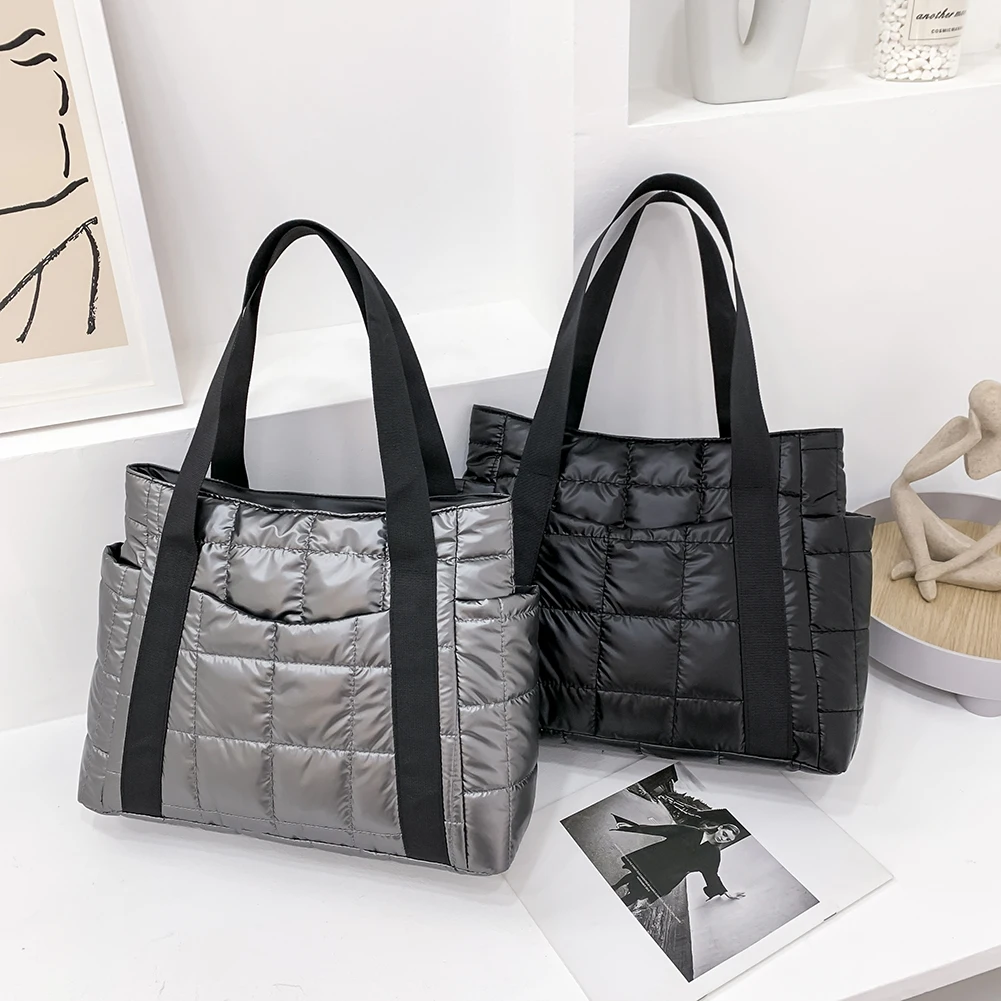 Fashion Women Handbag Female Shoulder Bags Large Capacity Messenger Solid Color Nylon Padded Clothing Winter Bags