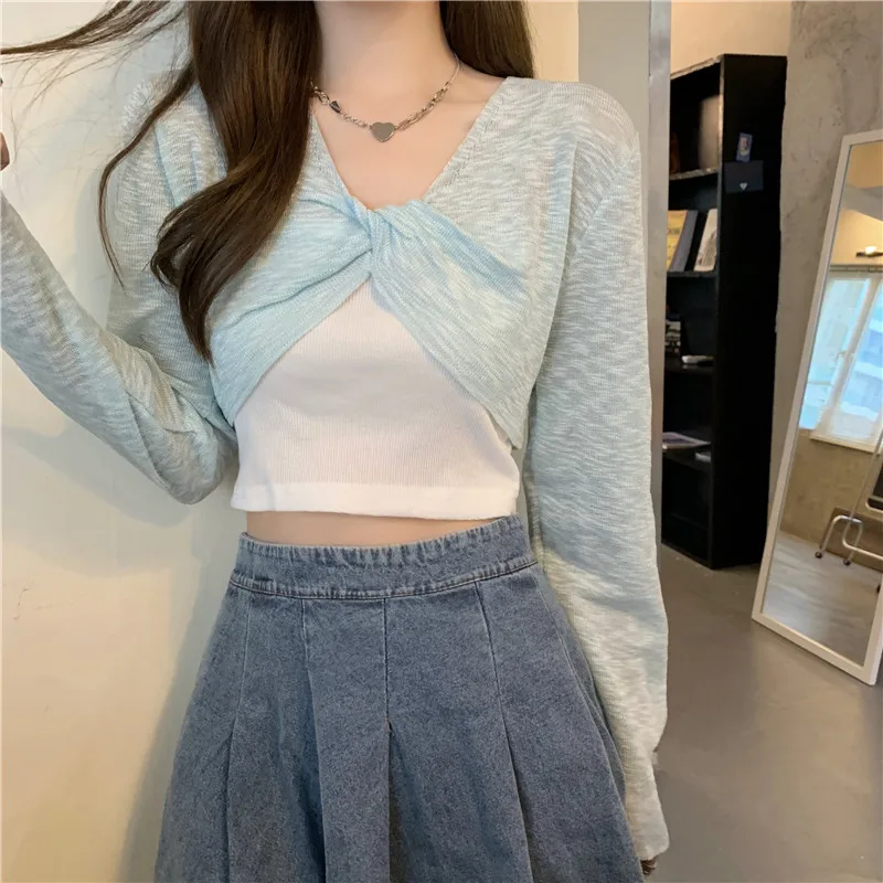 Женский трикотажный топ с длинным рукавом большим бантом