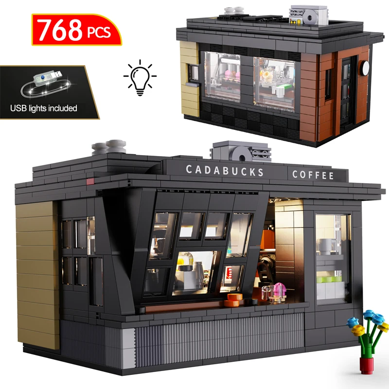 

768 Pcs City Street View Coffee Shop Lights Architecture Building Blocks LED Friends Cafe Store House Bricks Toys for Kids Gifts